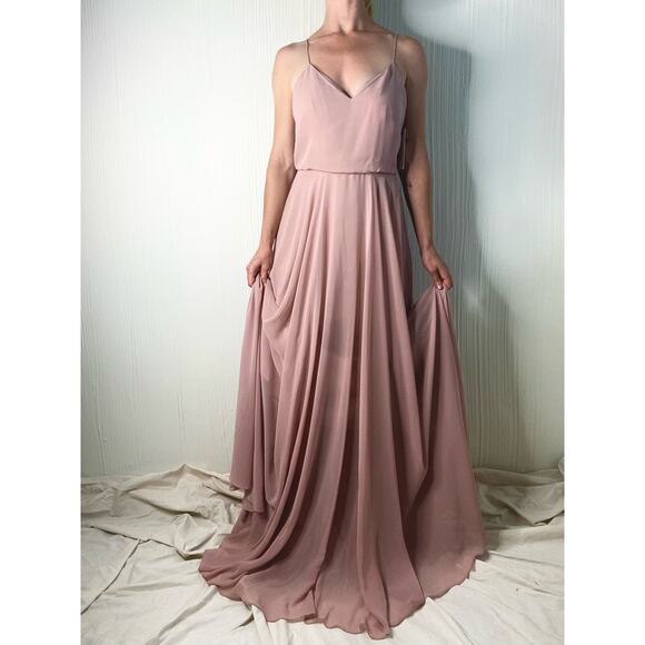 JENNY YOO Inesse Dusty Rose Blush Maxi Chiffon Gown US 2 Whipped Apricot NWT - Picture 1 of 16